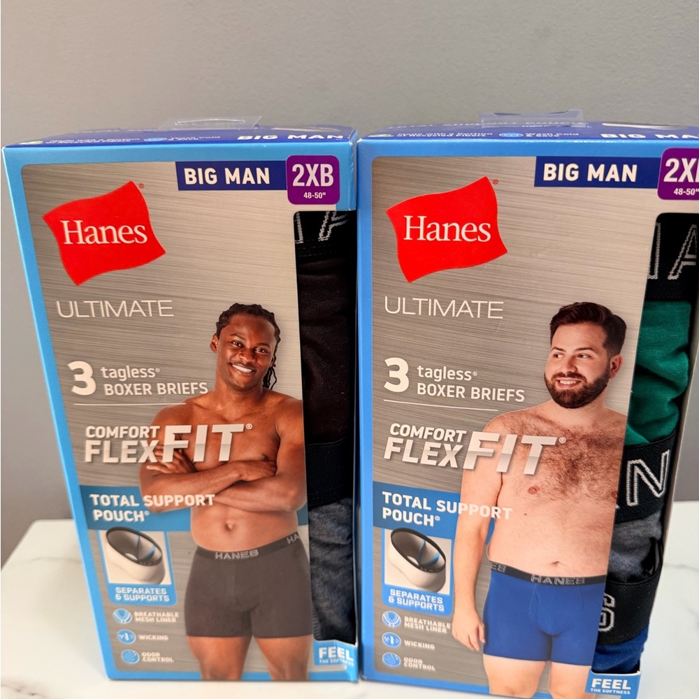 2XB men’s Hanes tagless boxer BREIFS 2 sets of three